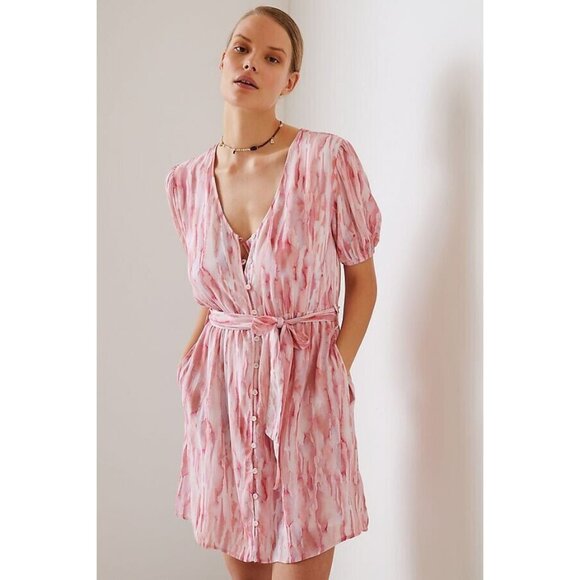 Anthropologie Dresses & Skirts - Anthropologie Cloth & Stone Womens Medium Button Up Mini Dress Short Sleeve Pink